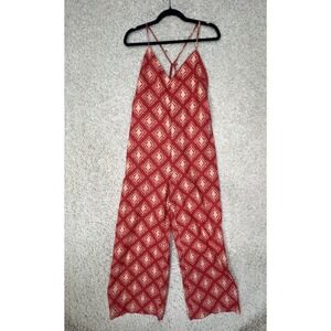 Zara The Jami Ikat Pattern Jumpsuit Womens Medium Orange Boho Festival Hippie